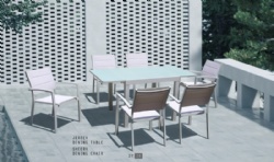 White 6pcs Textilene chairs with white extended table tempered glass