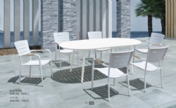 White concise style outdoor dining chair and full aluminum table