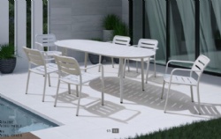 White swimming pool all aluminum styel chairs and dining table